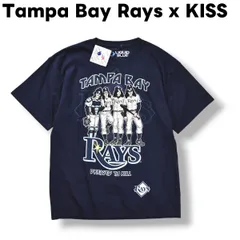 【新品未使用】 【タグ付き】 タンパベイ レイズ x キッス Tampa Bay Rays x KISS ベースボール プリント Tシャツ  クルーネック カットソー L ネイビー パンク メタル ロック スポーツ カジュアル ウェア メンズ