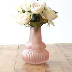 フラワーベース 花瓶 花びん ガラス 花器 おしゃれ ピンク 凹凸 かわいい マット デザイン インテリア ベース ガラスベース