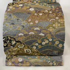 袋帯 美品 秀品 風雅 金唐錦 雪芝 花唐草 ラメ箔 金糸 黒灰 六通 正絹 【中古】