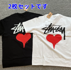 新品 特価値 《ステューシー》 ハート　ホワイト　STUSSY Tシャツ 黑+白 2枚