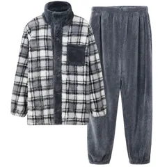 もこもこ ルームウェア 冬 タートルネック 長袖 裏起毛 着る毛布 メンズ 部屋着 上下セット 前開き チェック柄 パジャマ 防寒 厚手 ふわふわ あったか [ヒルトップクラウド] ゆったり おしゃれ 冬用