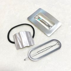 【3点】新品シルバーヘアアクセサリーまとめ売り ヘアゴムバレッタ韓国ファッション