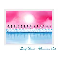 ハワイの海アート A4額付き｜光の中を歩むフラダンサーたち No.19 Leaf Aloha