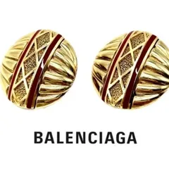 【希少】☆ BALENCIAGA　バレンシアガ　イヤリング　ラウンド　大きめ　パリ　ヴィンテージ　重厚感　赤　レッド　金　ゴールド　刻印あり　vintage　ビンテージ　ヴィンテージ　70s　80s　90s　メンズ　レディース　男女兼用　ユニセックス　レトロ