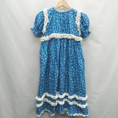 ◇ ⊂ LOWRYS FARM フリル 花柄 キッズ 子供服 花柄 ロング ワンピース サイズ130-140 ブルー レディース E  【1410100043682】