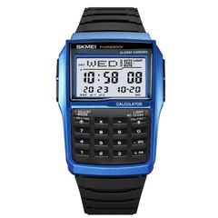 SKMEI calculator ブルー カリキュレーター デジタルウォッチ 腕時計 計算機 電卓 通貨換算 data bank データバンク メンズ レディース ユニセックス レトロ 時計 おしゃれ