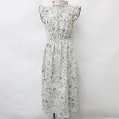 グレイル GRL ワンピース ノースリーブ ロング フリル フレア 花柄 白 青 ホワイト ブルー M