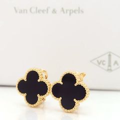 VanCleef&Arpels ヴィンテージアルハンブラ ピアス オニキス K18YG ブラック VCAにて仕上げ済 美品 箱付 VCARA44200 ヴァンクリーフ&アーペル VCA ◆送料込◆質屋-10826