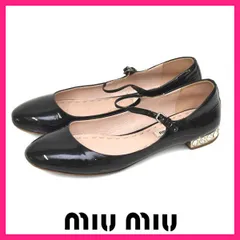 ミュウミュウ ヒールビジュ エナメル ストラップ パンプス 37.5(約24.5cm)
