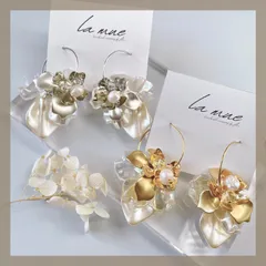 人気NO.1♡［ニッケルフリー サージカルステンレス フープ］ハンドメイドピアス マットメタルフラワー お花 ゴールド シルバー 淡水パール オーロラ 花びら クリアビーズ ブライダル ウェディング アレルギー対応［イヤリング変更可能］
