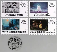 【中古】シール・ステッカー ミッキー＆おしゃれキャット＆白雪姫＆シンデレラ 切手風ステッカーセット(5枚組) 「Happyくじ ディズニー100」 H賞