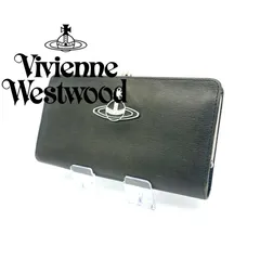 Vivienne Westwood がま口 長財布 ビッグオーブ ロゴ シルバー金具 レザー ロングウォレット 札入れ 大判 ユニセックス カーキ ダークグリーン