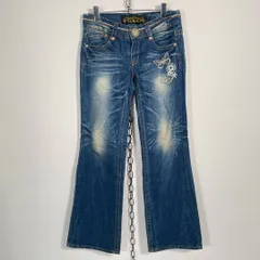 韓国製 00s REDPEPPER ローライズフレアダメージデニム 刺繍 パピヨン レッドペッパー 28