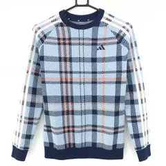 【美品】アディダス セーター ライトブルー×ネイビー チェック ニット  レディース M ゴルフウェア 2023年モデル adidas