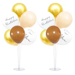 【新品】 La Kissa バルーンスタンド 風船セット バースデー 誕生日 飾り 床用 バルーン ホルダー 男の子 女の子 くすみ メタル MIX 2セット (２台＋風船（誕生日）, ゴールドMIX) 1