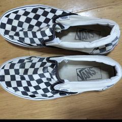 Z12【VANS】スリッポン チェッカーフラッグ【メンズ22.5cm】ブラック×ホワイト