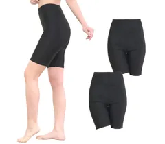 [スマイル ララ] 黒 3分丈 2枚セット M-L レディース 日本製 女性 レギンス パンツ スパッツ ストレッチ セット 婦人 丈夫 厚い 細め 日中 きつめ 可愛いい やわらか 履くだけ 股ずれ防止 体型カバー よく伸 [ブラック3分丈2個] [M-L]