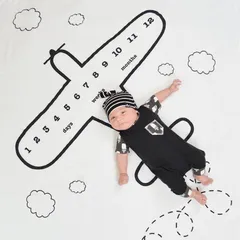 フォトシーツ 赤ちゃん用 飛行機柄 送料無料 マンスリーフォト 寝相アート シーツ コットン 綿 ブランケット マット おくるみ ベビー 出産祝い 男の子用 女の子用 ユニセックス かわいい おしゃれのサムネイル