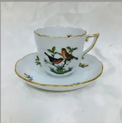 A【保管品】HEREND ヘレンド ロスチャイルド 鳥 バード RO コーヒーカップ＆ソーサー アンティーク 1客 おしゃれ 祝い インテリア ブランド 高級感