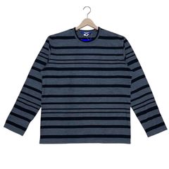 定価49,500円 JUNYA WATANABE MAN ボーダー 長袖 Tシャツ WN-T010 GRAY L ジュンヤワタナベマン LONG SLEEVE ロンT GREY グレー LARGE エル タグ付