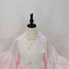 【新品　お振袖用長襦袢　白×ピンク刺繍半衿　お仕立てセット　衿芯つき】