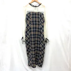 タグ付 mily bilet 上品でフェミニン。シャイニーシアードッキングIラインチェックワンピース レイヤード風 異素材ドッキングワンピース ウエストゴム XL ネイビー