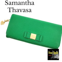 Samantha Thavasa サマンサタバサ 長財布 スナップボタン リボン チャーム グリーン 合皮 パスケース付