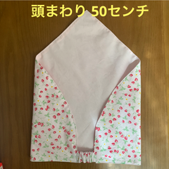 ハンドメイド三角巾☆50センチ　薄ピンクいちご柄／ピンク無地