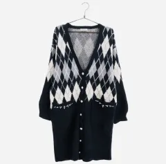 Axes femme(アクシーズファム) アーガイル柄 ロング カーディガン ネイビー ラブリー ヴィンテージ