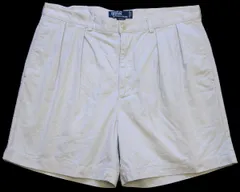 90s メキシコ製 ポロ ラルフローレン ANDREW SHORT ツータック コットン チノ ショートパンツ アイボリー 38★64 ショーツ オールド