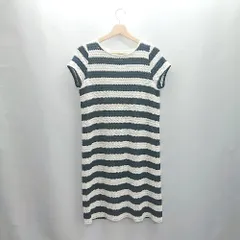 ◇ ⊂ UNITED ARROWS ユナイテッドアローズ ボーダー柄 半袖 膝丈 ワンピース サイズF ネイビー ホワイト レディース E  【1503060026137】