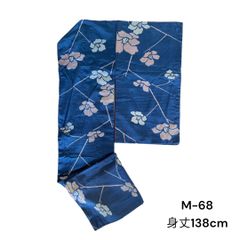 【M-68】 着物　小紋　銘仙　青　花柄　古典的　身丈138　和洋折衷コーデ　和服