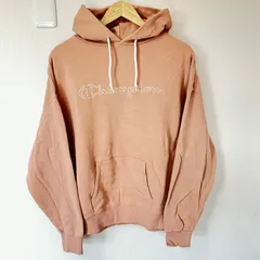 (^w^)b Champion チャンピオン スウェット プルオーバー パーカー フーディ トップス コットン 綿100% ロゴ刺繍 スポーツMIX カジュアル リラックス オーバーサイズ デイリー くすみピンク系 メンズ サイズL