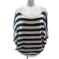 ナチュラルビューティーベーシック NATURAL BEAUTY BASIC チュニック ニット ボートネック ボーダー ウール ドルマンスリーブ 五分袖 M ベージュ /AU