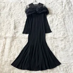 Leja　レジャ　オフショル　リブニットフレアマーメイドワンピース　結婚式　黒　お呼ばれ　オケージョンドレス