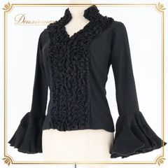 フラメンコ 衣装 トップス ブラウス ソニアジョーンズ SONIA JOHNES ブラック系 長袖 黒 フリル ボリューム お洒落 フラメンコ衣装 衣装 フリルトップス デザイン おしゃれ ブラック 長袖ブラウス ボリューム感 レディース 袖フリル