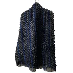 GIORGIOARMANI(ジョルジオアルマーニ) ストール(ショール)美品  - ダークネイビー×黒 フリル シルクのサムネイル