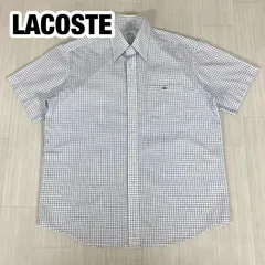 LACOSTE ラコステ 半袖シャツ チェックシャツ サイズ5  ホワイト×ネイビー ファブリカ 着丈77cm 肩幅48.5cm 身幅(脇下)58.5cm 袖丈23cm【古着】