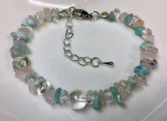 お守クリスタルオーラ仕事運幸運ラリマー恋愛ローズクォーツのブレスレット16㎝新品