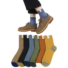 【在庫処分】春夏秋冬 リブ柄 ビジネス靴下 くつ下 男性用 クルーソックス カジュアル くつした 吸汗通気 5/6足セット 中厚手 綿 スポーツソックス おしゃれ カラフルソックス 春秋冬用 24-28cm「メンズギフト」 メンズ 靴下 [Yazon]