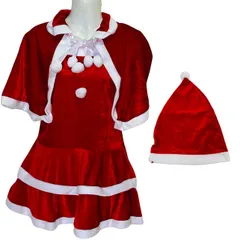 【未使用】サンタコスプレ衣装　3点セット　ワンピ　ポンチョ　帽子　Mサイズ　メイド　学園祭　体育祭【送料無料】メール便