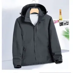 ☆ グレー ☆ 2XLサイズ ☆ ジャケット フード付き 長袖 メンズ pmyjacket33 ジャケット フード付き 長袖 ウインドブレーカー コート マウンテンパーカー 作業服 登山ウェア 薄手 レディース メンズ はっ水 撥水 無地 防寒 保温 通気性