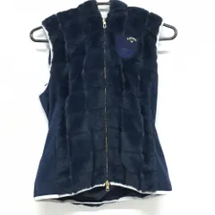 ★SALE価格★キャロウェイ フード付きボアベスト ネイビー×白 サイド切替 ロゴ刺しゅう  レディース M ゴルフウェア Callaway