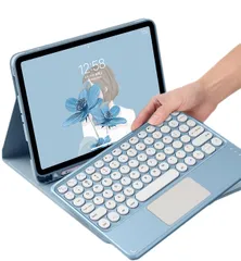 タッチパッド付き iPad Pro 11（2022）キーボード ケース 2018 2020 2021 （第4 3 2 1 世代） 丸いキー カラフル ペンホルダー内蔵 マウス機能 手帳型 薄型 マグネット 分離式 ワイヤレス Bluetooth キーボード ビ
