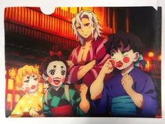 【中古】  宇髄天元＆炭子＆善子＆猪子 描き下ろしイラスト 和風クリアファイル 鬼滅の刃 遊郭編 アニメイト全巻連動購入特典