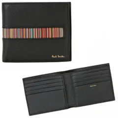 Paul Smith ポールスミス  INSIDE MULTI EMBOSS WALLET インサイドマルチ 二つ折り財布 P074   カーフレザー ブラック マルチカラー  マルチストライプ コンパクトウォレット 【本物保証】