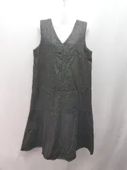 ◇ &.nostalgia サロペットスカート デニム生地 バックリボン ロング丈 ワンピース サイズM ブラック レディース E  【1310130011159】