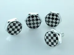 ナンバープレート ボルトカバー チェッカーフラッグ柄 4個セット 盗難抑止 汎用 BMW MINI(ミニクーパー)などに アクセサリー カスタムパーツ R55/R56/R57/R58/R59/R60/R61/F54/F55/F56/F57/F60