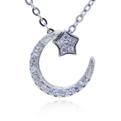 残り1点★星月 21連CZダイヤモンドネックレス レディースアクセサリー プラチナ仕上 シルバー925刻印 キュービックジルコニア ペンダント ジュエリー プレゼント