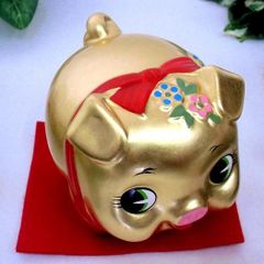 招福 金沢金箔貼｜陶器製　金豚ちゃん　大｜ぶた　ブタ